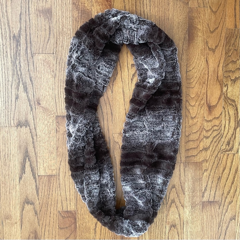 Evelyn K New York Brown Gray Faux Fur Circle Infinity Scarf
